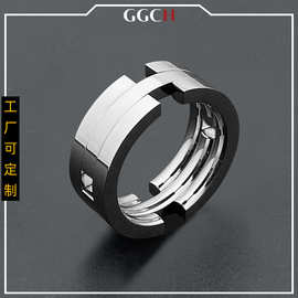 GGCH 钛钢亲吻鱼创意情侣项链礼物 日韩可变形两用戒指 厂家批发