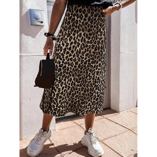 J 51696 Leopard print high waist midi skirt ���yӡ��������ȹ