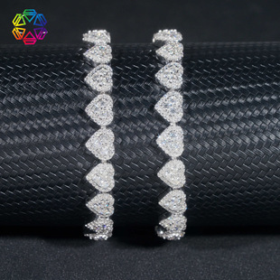 Europe and the United States new heart-shaped necklace 925 silver moissanite inlaid 8mm men and women hip-hop cross-border hot bracelet necklace