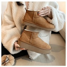 桑坡羊皮毛一体雪地靴女冬季加绒加厚防寒保暖厚底短筒情侣棉鞋子