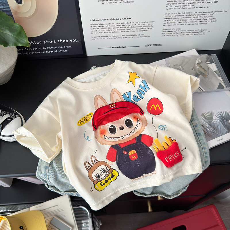[かわいい立体人形]子供の夏の新しい漫画立体半袖ベビーカジュアルTシャツ洋風人形|undefined