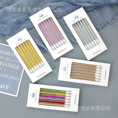 批发生日蜡烛派对聚会装饰彩虹蜡烘焙蛋糕镀金彩色铅笔多彩