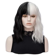 かつらの女性のショートヘアboboの頭の白黒の陰陽の頭のコスプレの万聖は自然boboの全身のかつらを装います。