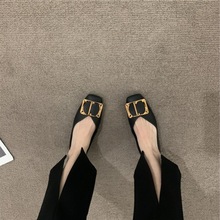 设计感浅口平底金属扣单鞋2024年夏季新款韩版时尚一脚蹬船鞋