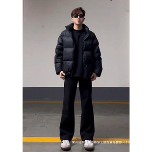 Black American-Style Flared Sweatpants for Men, Autumn and Winter, Tall, Fleece-Lined, Thickened, Drapey, Slim-Fit, Straight-Leg Sports Pants