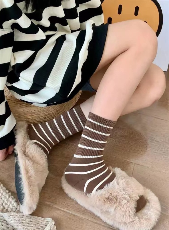 黑白条纹潮袜网红袜子女ins潮高筒美拉德风女袜运动款堆堆袜四季|undefined