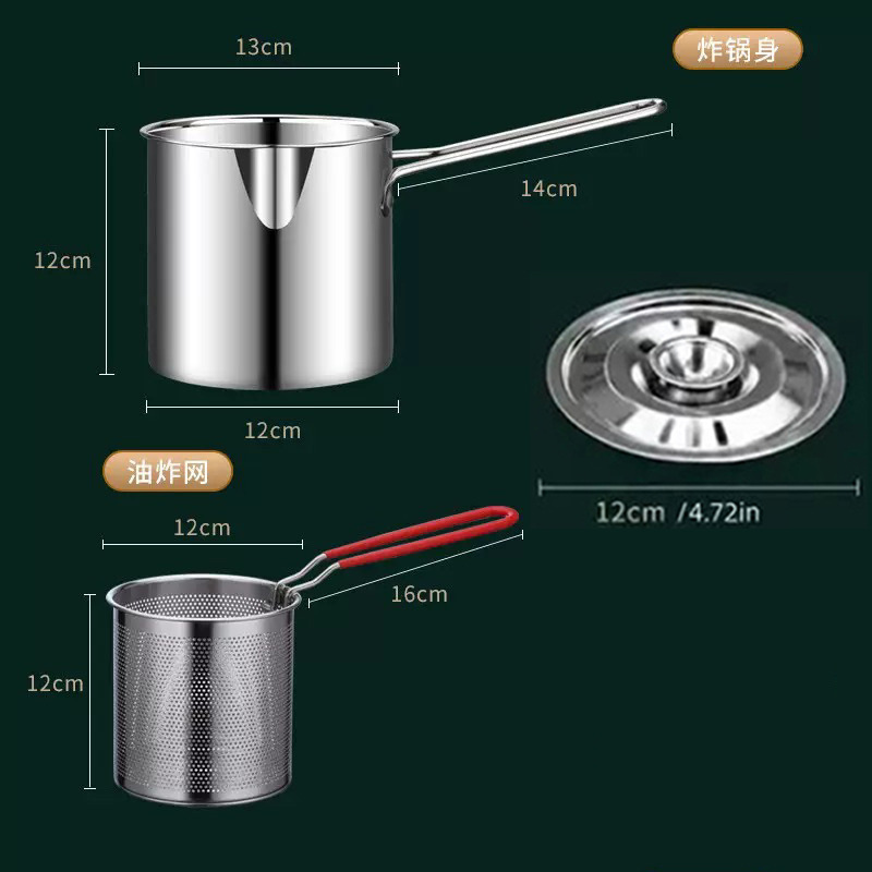 Nồi chiên sâu 410 + giỏ chiên tay cầm màu đỏ + nắp