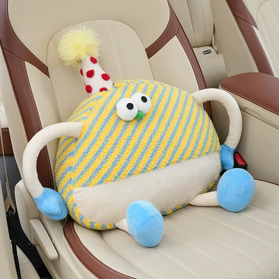 Lumbar Support Cartoon Creative Monster: Waist support - plush-monster-lumbar-support-striped-yellow