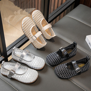 Girls' Dance Shoes 2025 Summer Korean Style New Breathable Mesh Shoes Cut Out Kidsren's Flats Little Girl Princess Shoes