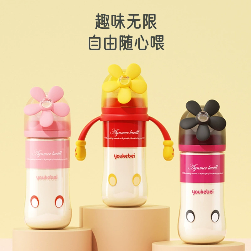 Painted anti-colic feeding bottle for new born, wide neck