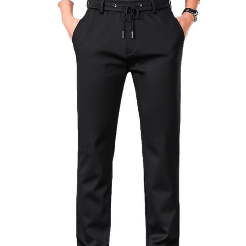 Classic Minimalist Winter Warm Thick Straight Leg Casual Men's Elastic Waist Loose Comfortable Warm Pants