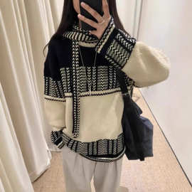 现 lowcla*ic圆领提花毛衣三件套韩国设计师女装撞色宽松韩系套装