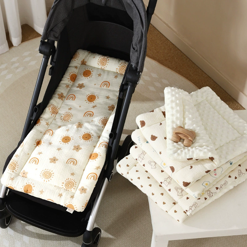 Коврик для детской коляски, марля из чистого хлопка, мягкий бархатный стеганый коврик для коляски, двусторонняя подушка для детского сиденья для прогулок ребенка
