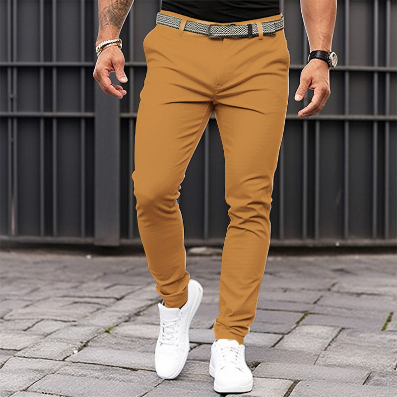 Europa y América estación independiente transfronteriza de los hombres de color sólido bolsillo apretado cremallera negocio casual slim fit pantalones pequeños