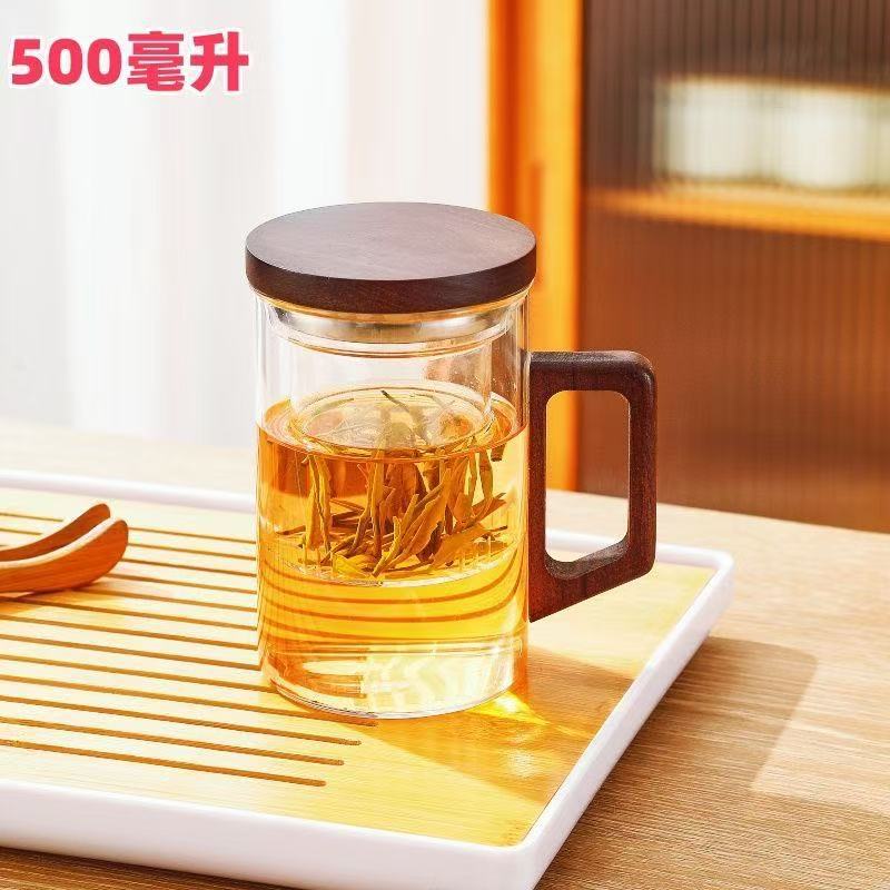 Taza de vidrio de alto silicio de silicio con mango, taza de té de vidrio, separación de agua, separación de té, taza de té personalizada para el hogar