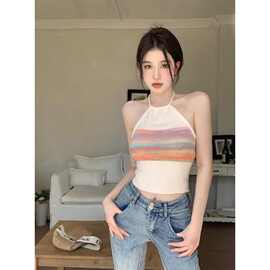 针织毛织条纹撞色小背心春夏装女新款修身显瘦气质短款露腰背打底
