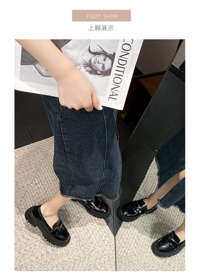 Giày lười nữ da bóng mũi tròn đế dày platform gót 3-5 cm — Màu đen chi tiết 12