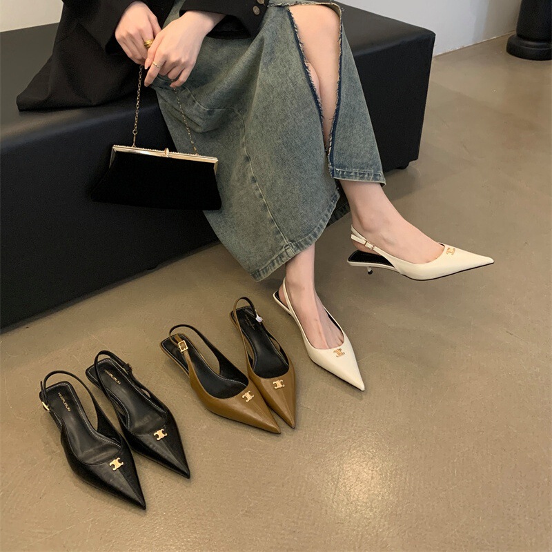French Black Elegant Stiletto Heel Pumps Toe Sandals Fairy Shoes 2025 New Spring and Summer Pointed Shoes