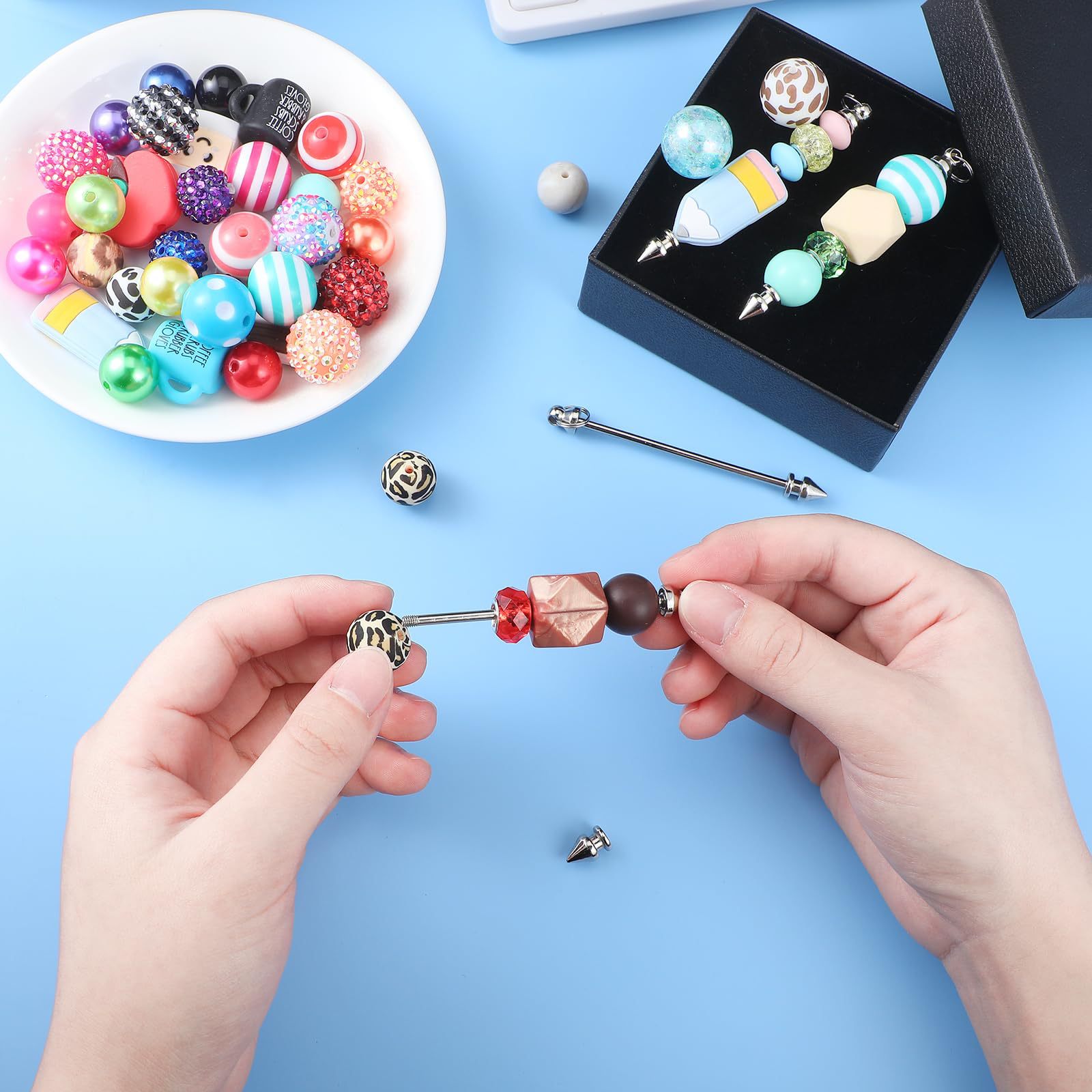 Cruz-Frontera de galvanoplastia metal multi-color Punta de bala remache de doble cabeza tornillo desmontable DIY con cuentas llavero colgante