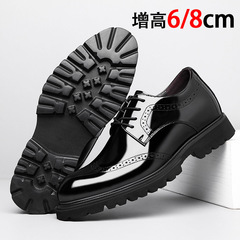 內增高皮鞋男款8cm頭層牛皮布洛克雕花漆皮商務正裝鞋演出上班鞋