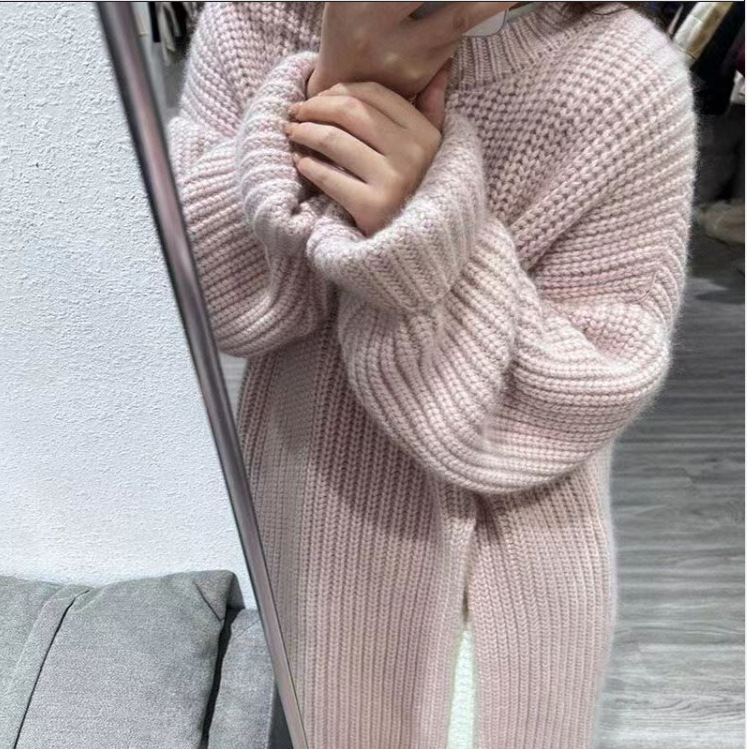 慵懒风法式毛衣裙女2025秋冬季新款套头开叉过膝中长款针织连衣裙|undefined