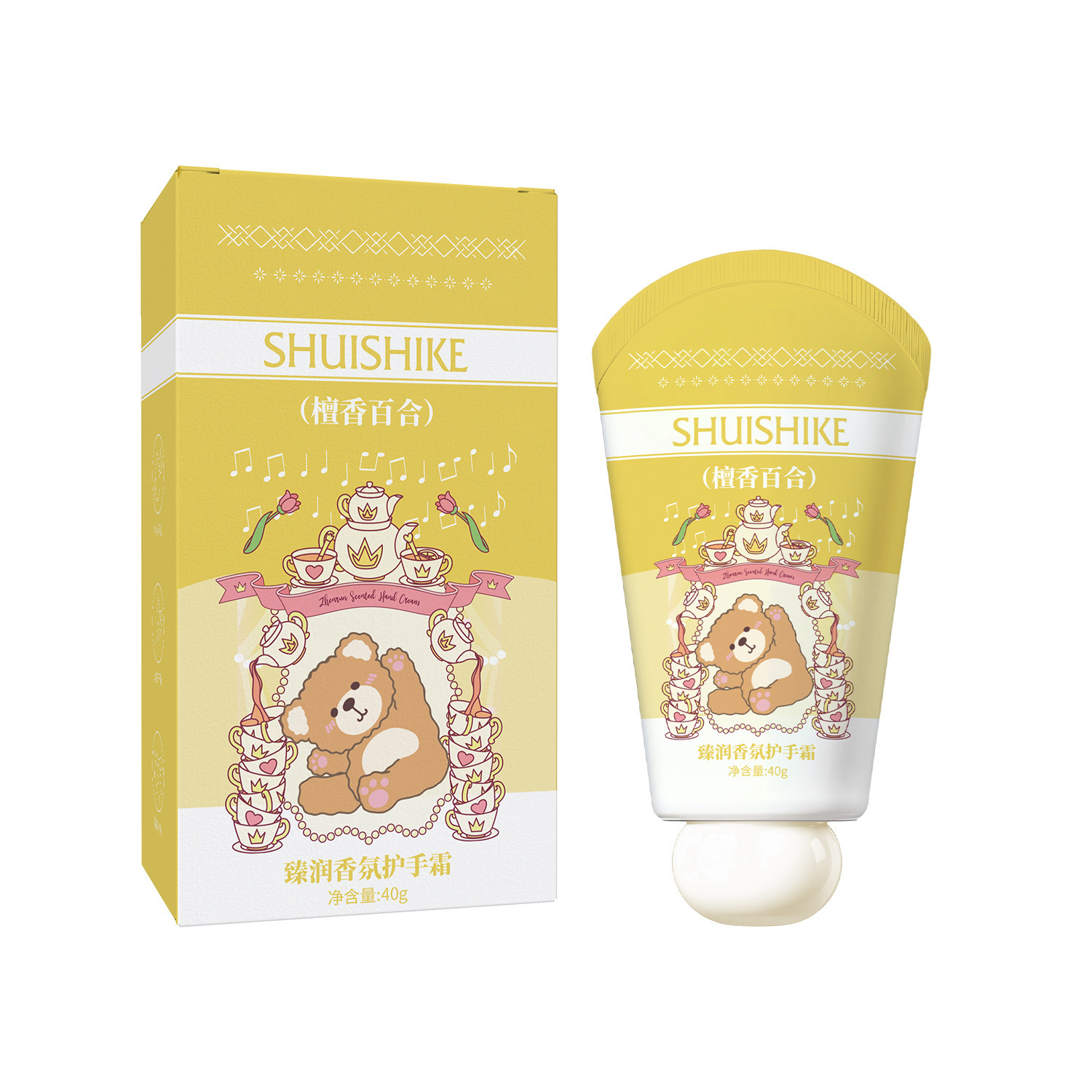 Agua instantánea pequeña grasa crema de manos de acero humectante refrescante no grasa caja de regalo de oso en línea caja de regalo de mano