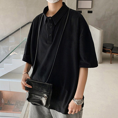 Chaopai ins Lapel polo Short sleeved student Korean Edition Trend Sleeve T-shirt Easy Harajuku clothes