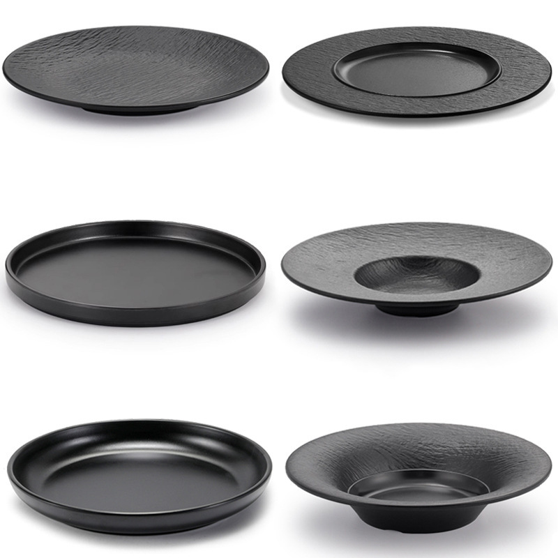 melamine black plate plastic disc straw hat deep plate western steak dinner plate flat plate hot pot barbecue dish commercial