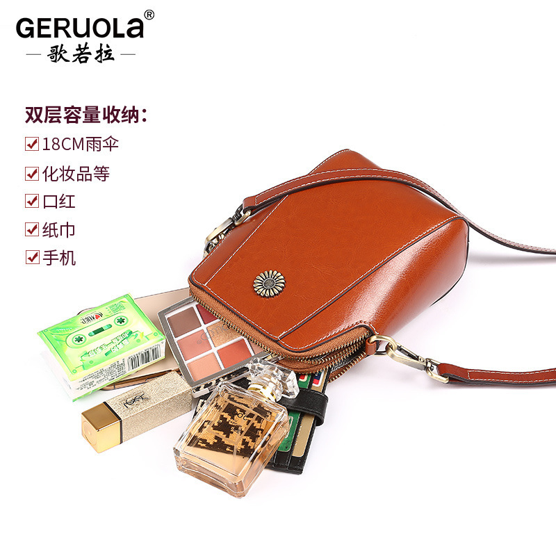 Bolso para teléfono móvil, bandolera para mujer, bandolera de cera de aceite, bolso pequeño de piel de vaca multifuncional para mujer, bolso de concha informal de moda