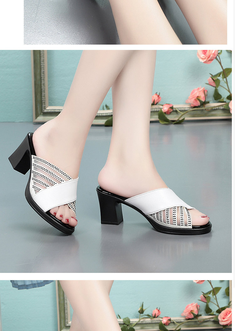 Sandal cao gót nữ đính đá quai ngang mũi hở, gót vuông 9 cm — màu đen chi tiết 13