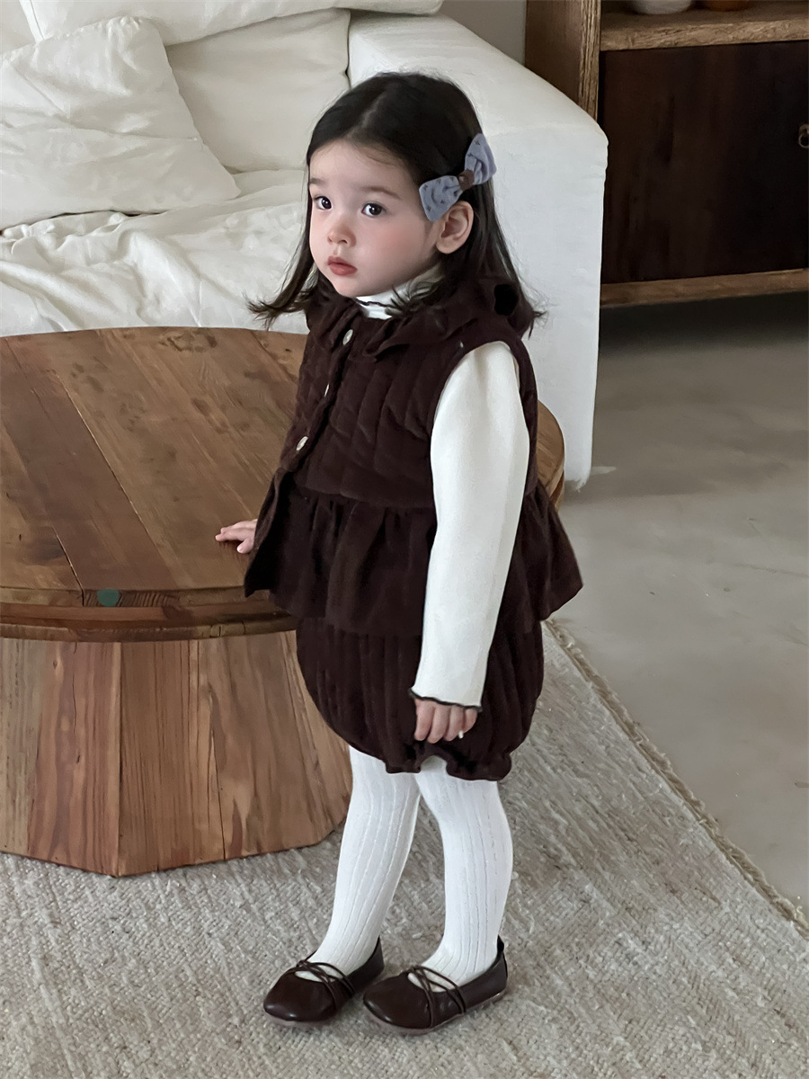 Invierno infantil engrosado conjunto de ropa infantil coreana ropa de bebé ropa de invierno de niñas chaleco de algodón envuelto con dos piezas
