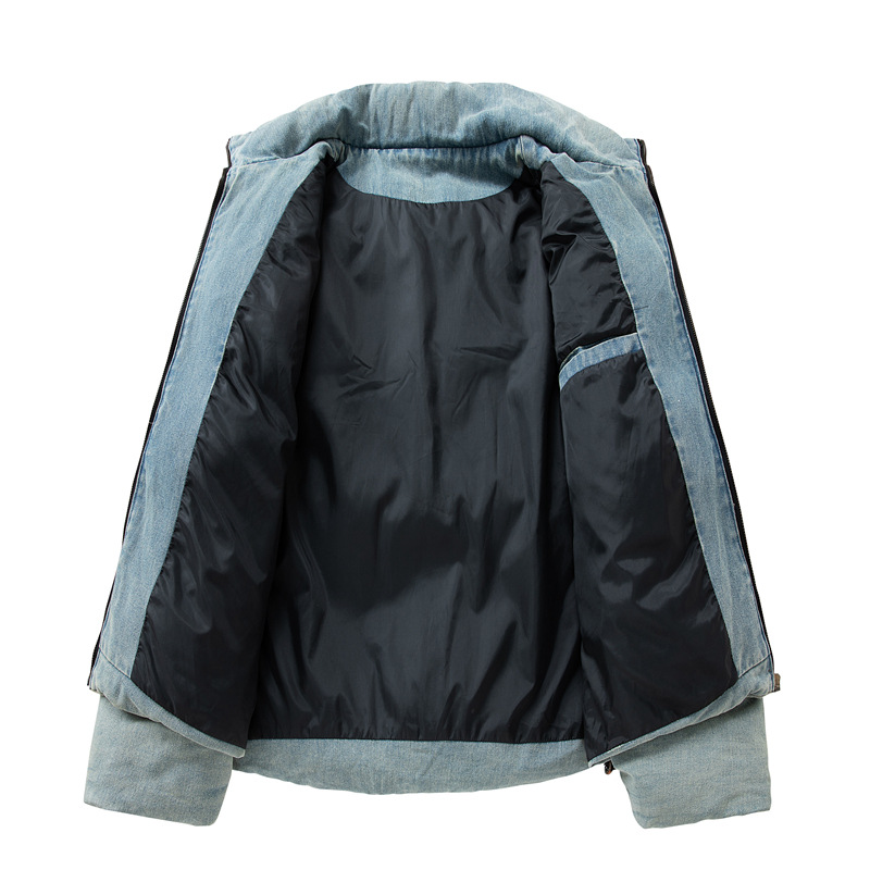 Denim Padded Clothes Men's Loose Stand-up Collar Padded Jacket Washed Padded Clothes Men's Jacket_viptrois.com