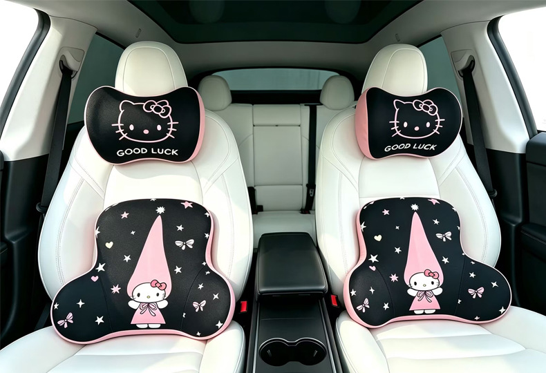 Car cushion headrest neck pillow, cute cartoon female car interior cushion, memory foam lumbar support pillow, waist cushion