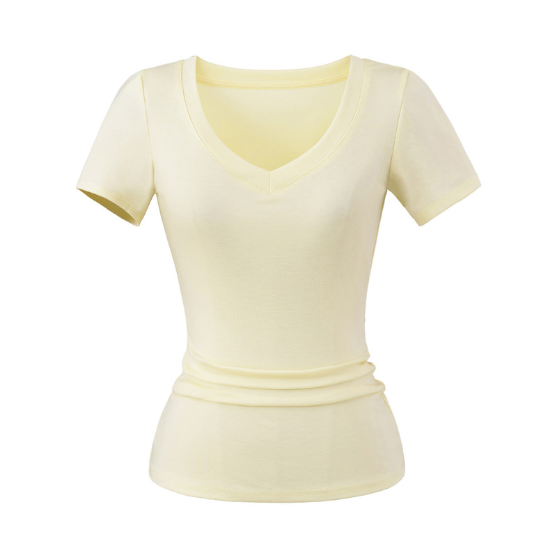 テンセル速乾ソフトVネック半袖Tシャツカセットタイト弾性痩身ラウンドネックトップ女性用夏ヨーロッパとアメリカのバッチ|undefined