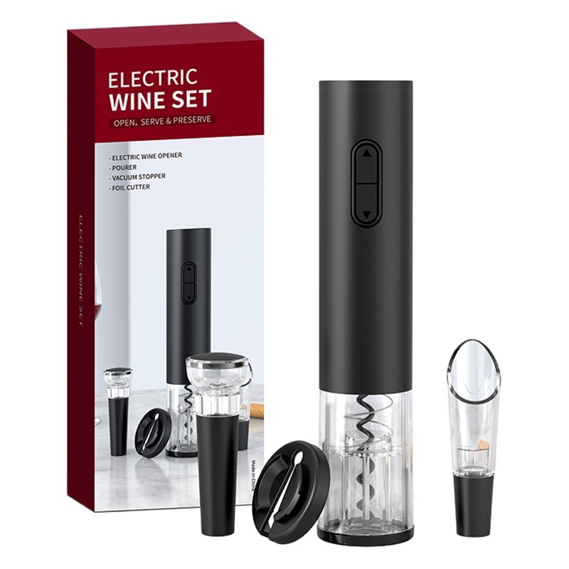 Fábrica en stock hogar artefacto rentable destornillador grabado 4-en-1 vino eléctrico abridor de botellas vino juego traje