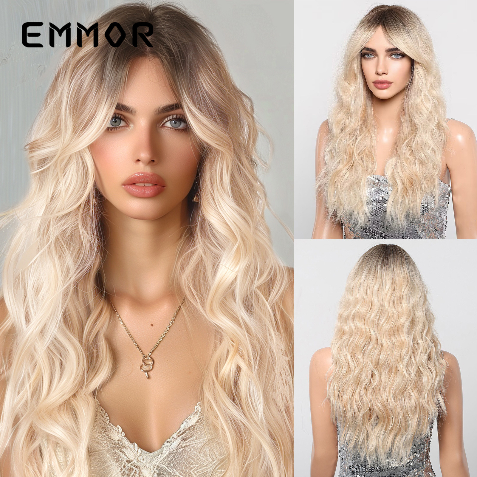 Pelucas Europa y América fuentes transfronterizas Qi flequillo blanco pelo largo y rizado ambiente festivo sentido dopamina cos todo cubierta