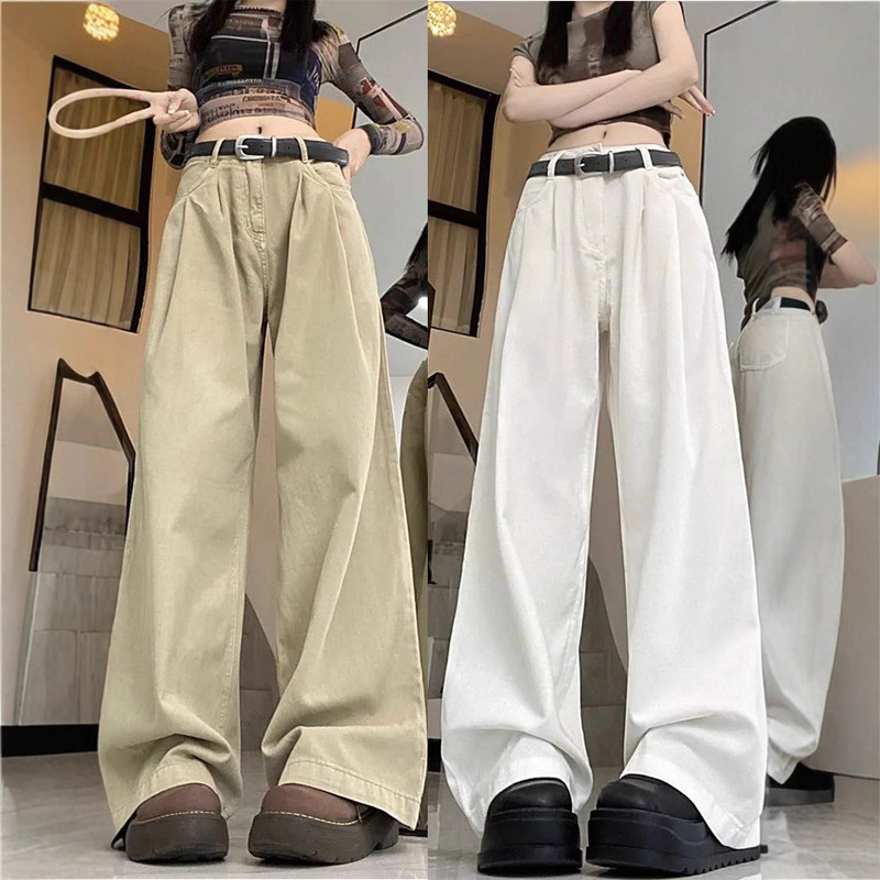 Khaki Casual Pants Denim Floor-Length Pants for Women 2026 New High-Waist Slim Loose Wide-Leg Straight Pants Long Pants Khaki Casual Pants Denim Floor-Length Pants for Women 2026 New High-Waist Slim Loose Wide-Leg Straight Pants Long Pants