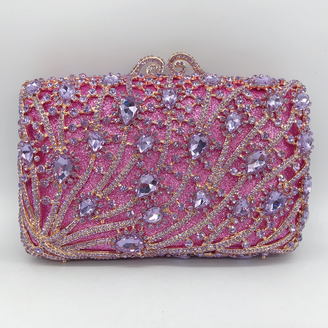 Túi clutch nữ đính kim cương phong cách châu Âu, dây chuyền vuông sang trọng — Hoa violet chi tiết 3