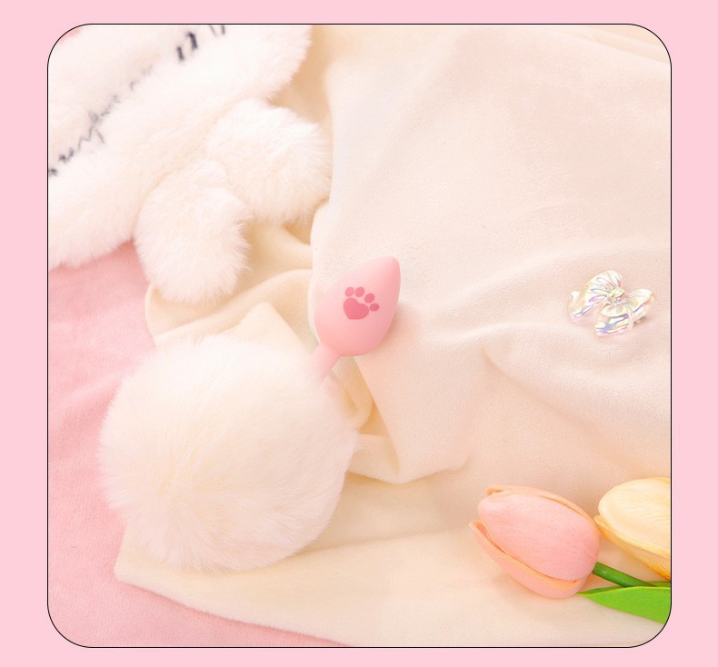 Silicone Rabbit Tail Anal Plug with Cat Claw Design, Adult Novelty Toy — detail image 7