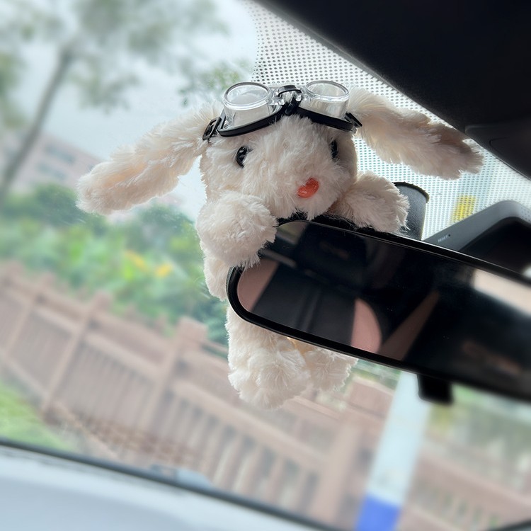 Coches de brazo decoración orejas de conejo muñeca de peluche en la consola central espejo retrovisor limpiaparabrisas maletero adornos mujeres