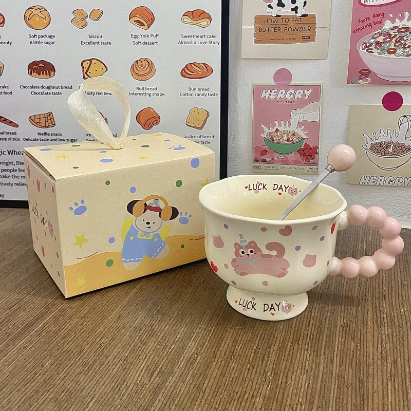 Taza de cachorro lindo Taza de alto valor Regalo de cumpleaños femenino Taza de cerámica Regalo de mano Taza de agua Café Taza de pareja