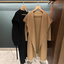 M家Rienza风大翻领羊绒羊毛大衣双面水波纹长款外套女