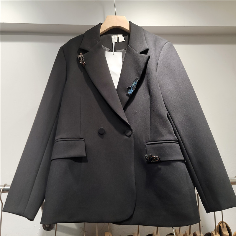 Saco de Vestir Holgado Casual para Mujer de Mezcla de Algodón y Poliéster Corte Holgado Cuello de Solapa