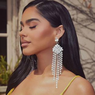 Fashion new full diamond high-end rhombus triangle tassel earrings for women light luxury fashion earrings