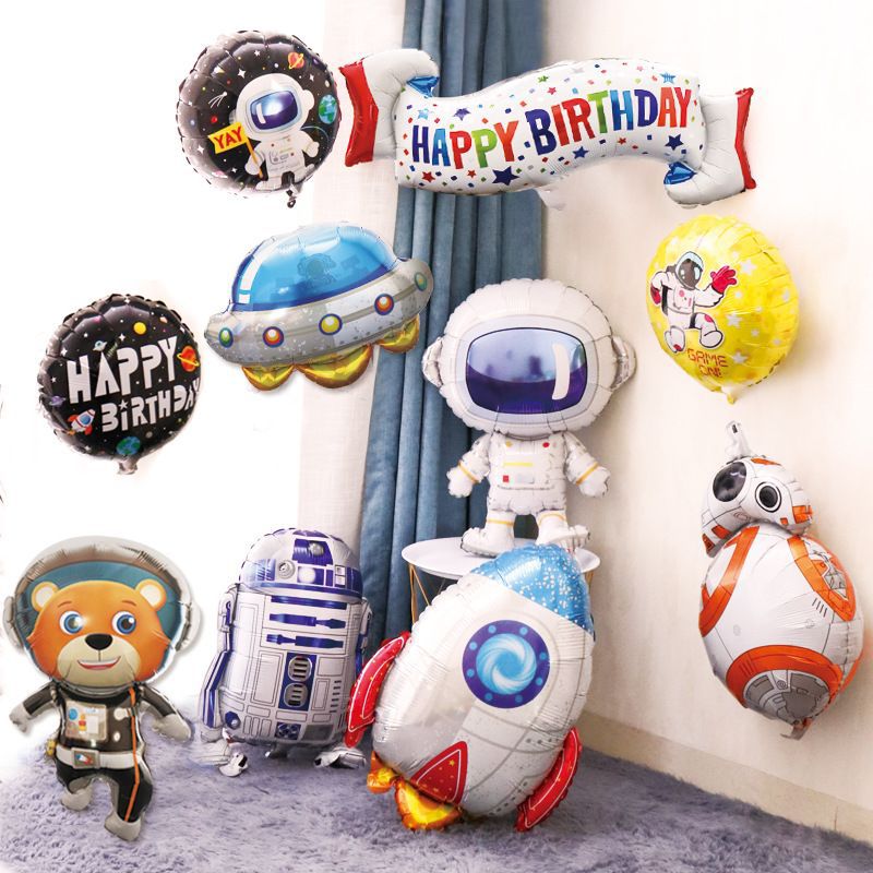 Serie espacial globo de película de aluminio cohete astronauta robot niño bebé cumpleaños fiesta decoración globo
