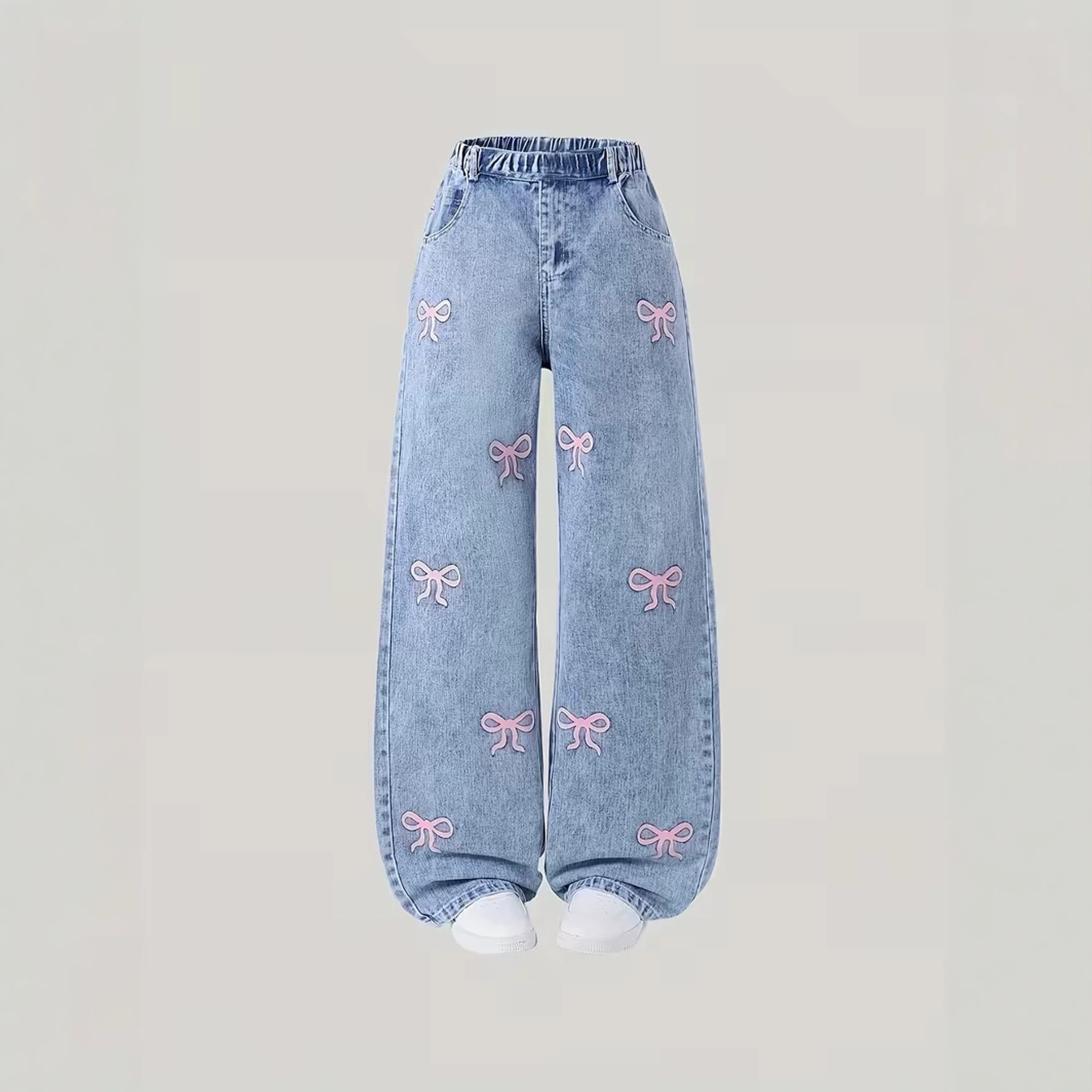 Cross-Border Girls' Spring and Autumn Jeans New Style for Older Children, Loose Casual Straight-Leg Pants, Stylish Versatile Wide-Leg Pants for Kids