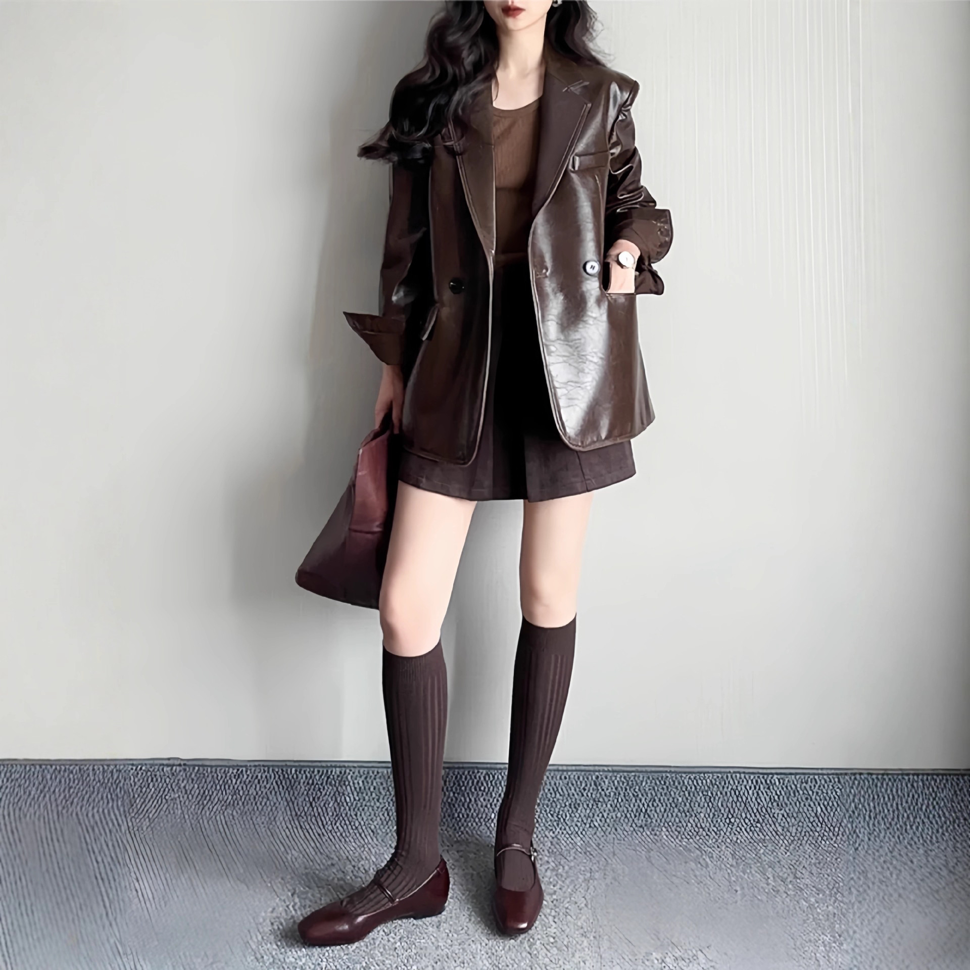 Brown Suit Collar Leather Jacket for Women 2025 New Super Hot Cool Style Petite Motorcycle Jacket Retro American Style