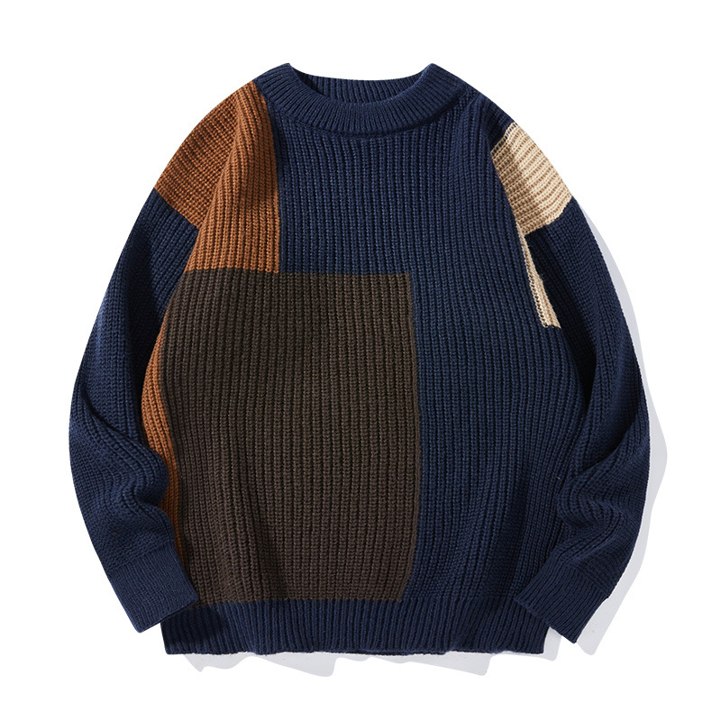 Herren-Fleecepullover mit Farbblockmuster – Warmer Winterpullover mit stilvollem Design, bequeme, lockere Passform für die Freizeit_voghion.com