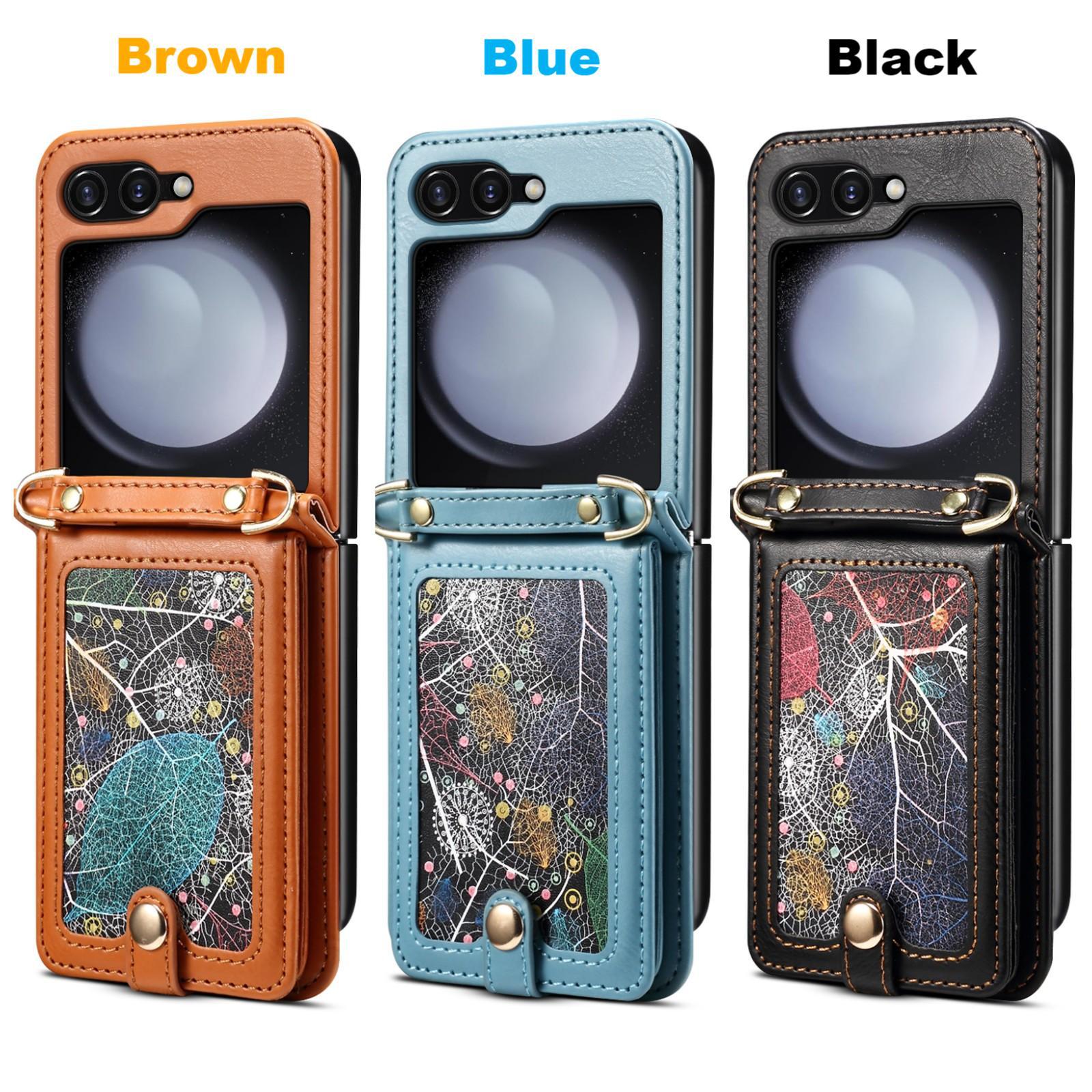 Adatto per Samsung ZFLIP5 Vast Interstellar Leather Pattern Card Insert zflip4 Custodia per telefono pieghevole con cinturino diagonale_voghion.com