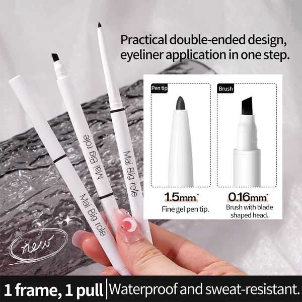 Factory direct double-ended long-lasting eyeliner gel pen with a silky smooth, ultra-fine tip and built-in blade brush, 2-in-1 for beginners